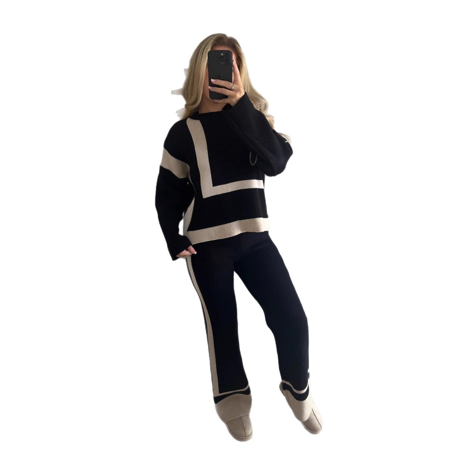 Damen Strick-Loungewear-Set geometrisches Muster Norvielle