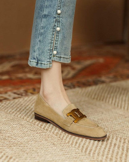 Damen Loafer Wildleder Goldene Schnalle
