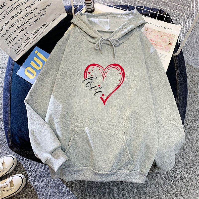 Damen Kapuzenpullover Fleece Herz-Design Weich Rosa