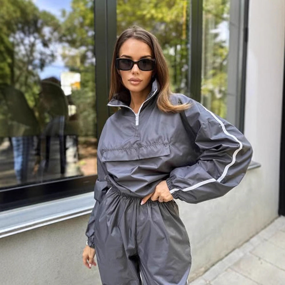 Damen Windbreaker-Anzug Elastisch Hochkragen Norvielle