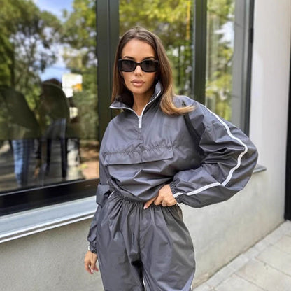 Damen Windbreaker-Anzug Elastisch Hochkragen Norvielle