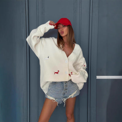 Damen Strickcardigan Groß Tierapplikationen Norvielle