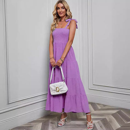 Damen Maxikleid Rüschenträger Schwingender Saum Norvielle