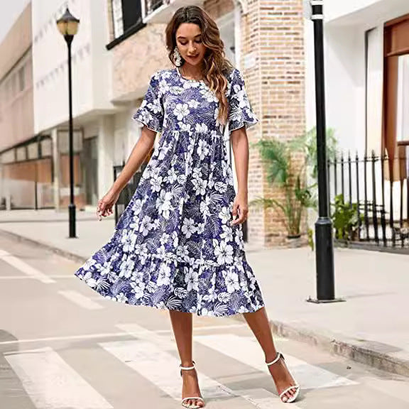 Damen Midikleid Floralmuster Volantabschluss - Norvielle