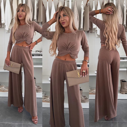 Damen Freizeit-Set Crop-Oberteil Weite Hose Norvielle