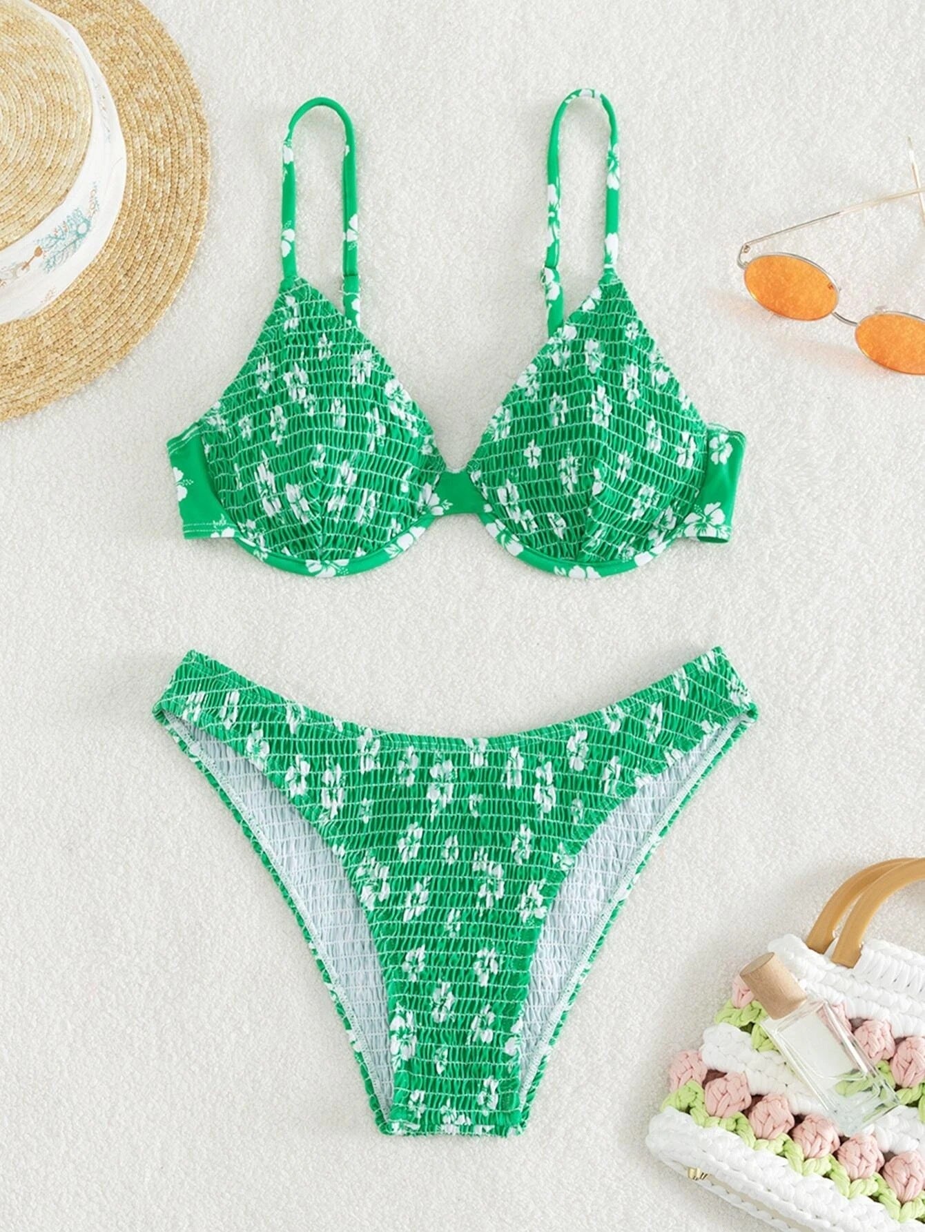 Damen Hochgeschnittener Bikini Gepolstert Verstellbar