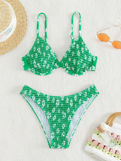 Damen Hochgeschnittener Bikini Gepolstert Verstellbar