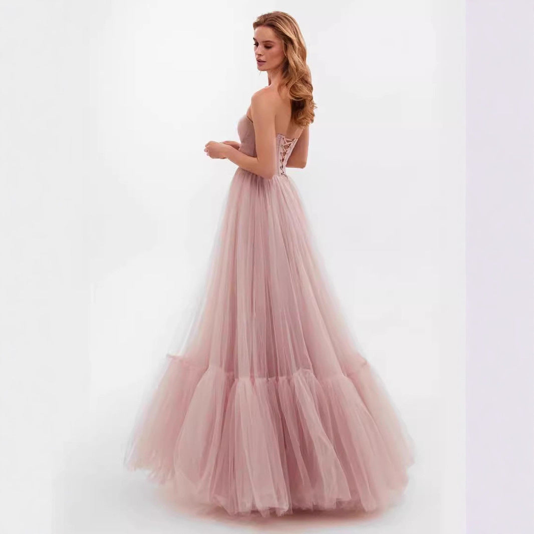 Damen Cocktailkleid Schulterfrei Tüll Voluminöse Ärmel Norvielle