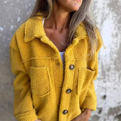 Damen Oversized-Jacke Flauschig mit Taschen und Knöpfen Norvielle