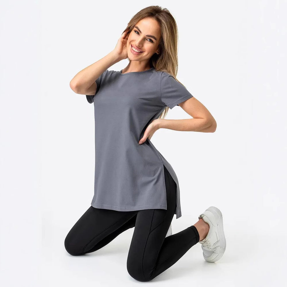 Damen Longline T-Shirt mit Schlitzen Hochwertig Bequem Weiß
