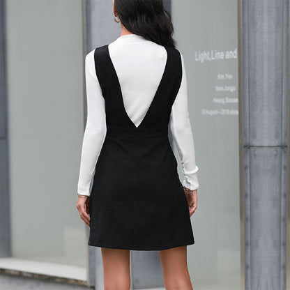 Damen Latzkleid V-Ausschnitt Knöpfe Norvielle