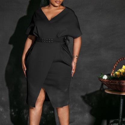 Damen Wickelkleid Elegante Taillierung Gürtel