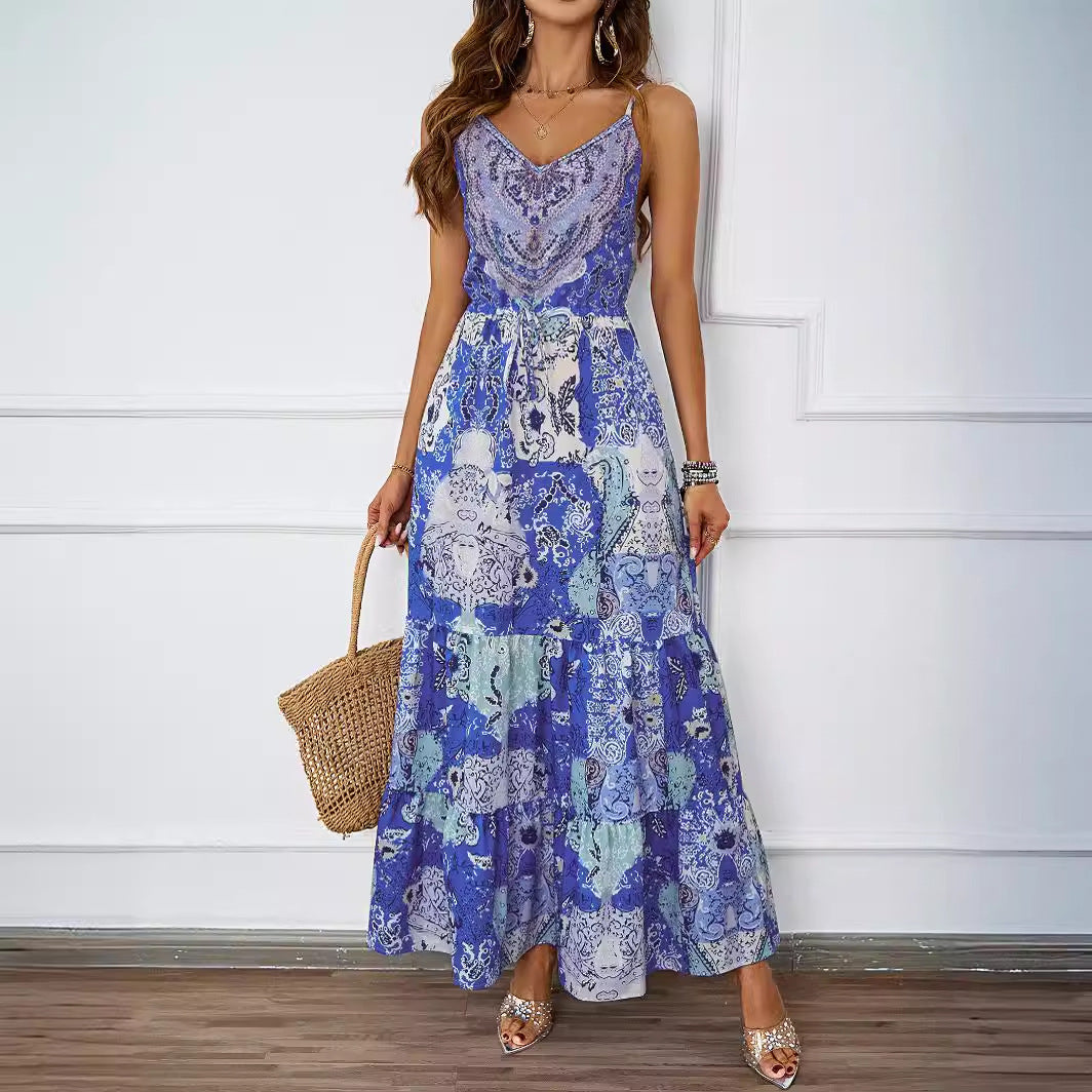 Damen Maxikleid Floralmuster Seitentaschen Norvielle