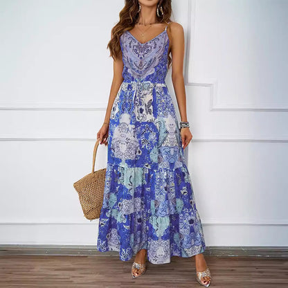 Damen Maxikleid Floralmuster Seitentaschen Norvielle