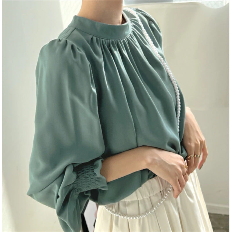 Damen Bluse Voluminöse Ärmel Stehkragen Norvielle