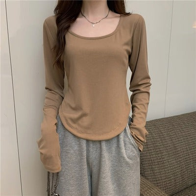 Damen Langarmshirt Rundhalsausschnitt Figurbetont