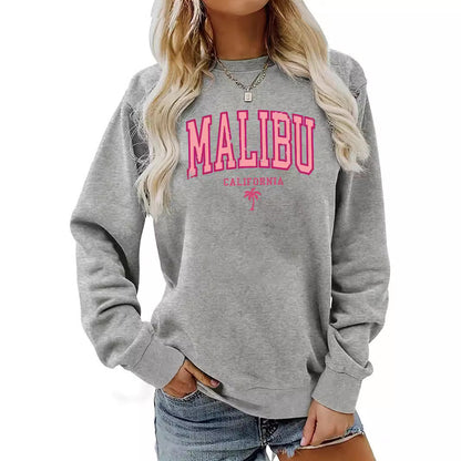Damen Sweatshirt Malibu Schriftzug Lässiger Schnitt Norvielle