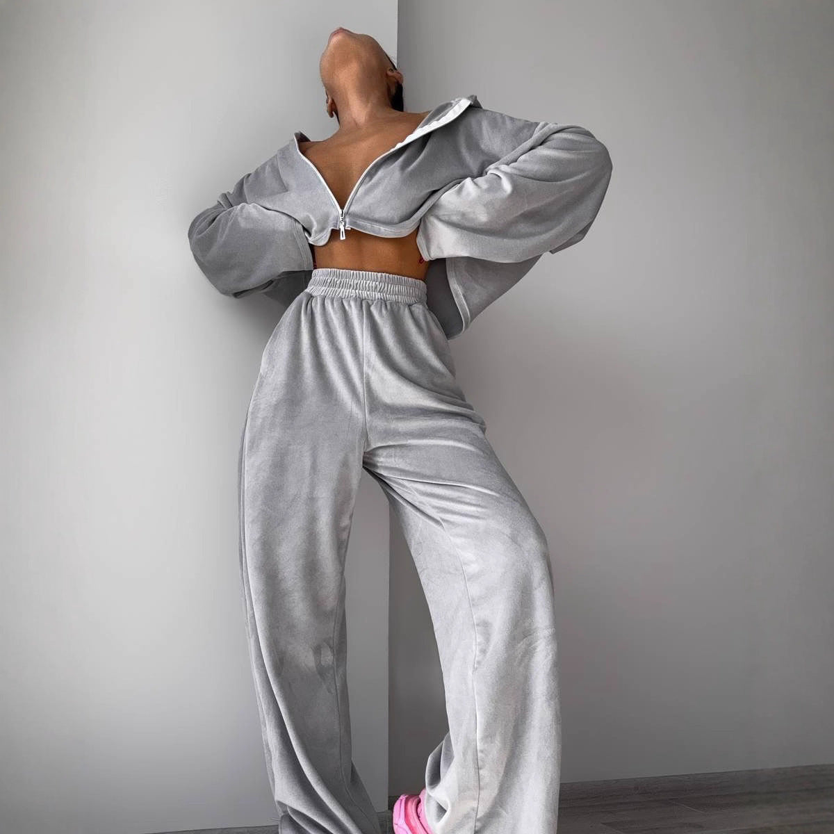Damen Fleece-Set Hochgeschlossener Reißverschluss Weite Beine - Norvielle