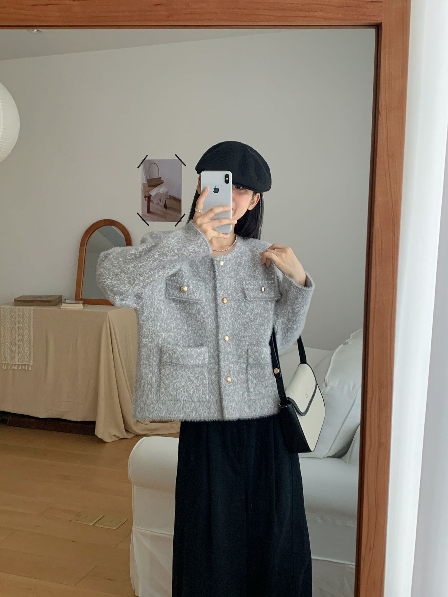 Damen Strickjacke Kuschelig mit Knöpfen und Taschen Beige