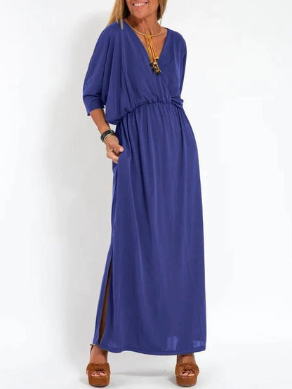 Damen Maxikleid mit Seitenschlitz und elastischem Taillenbund