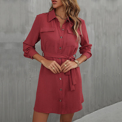 Damen Hemdblusenkleid mit Taillengürtel und Knöpfen Norvielle