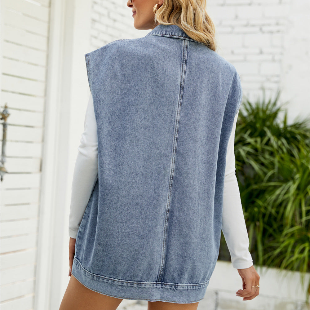 Damen Denimweste Lässig Mit Taschen