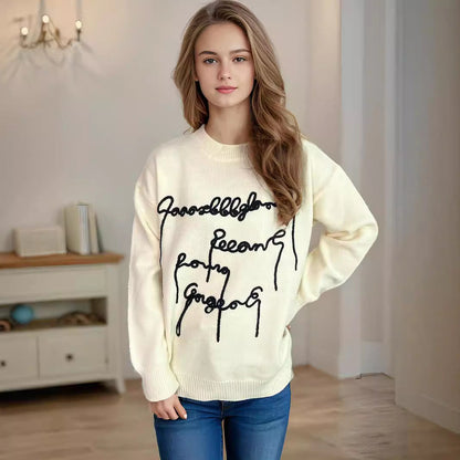 Damen Oversized Pullover mit Schriftzug Norvielle