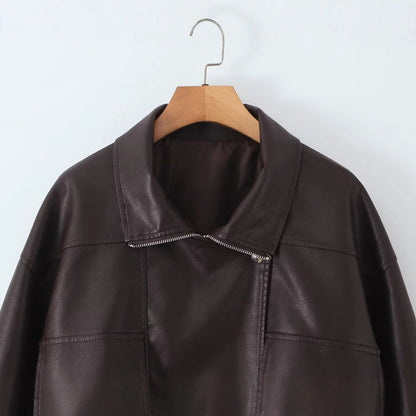 Damen Kunstlederjacke Modernes Design Praktische Taschen