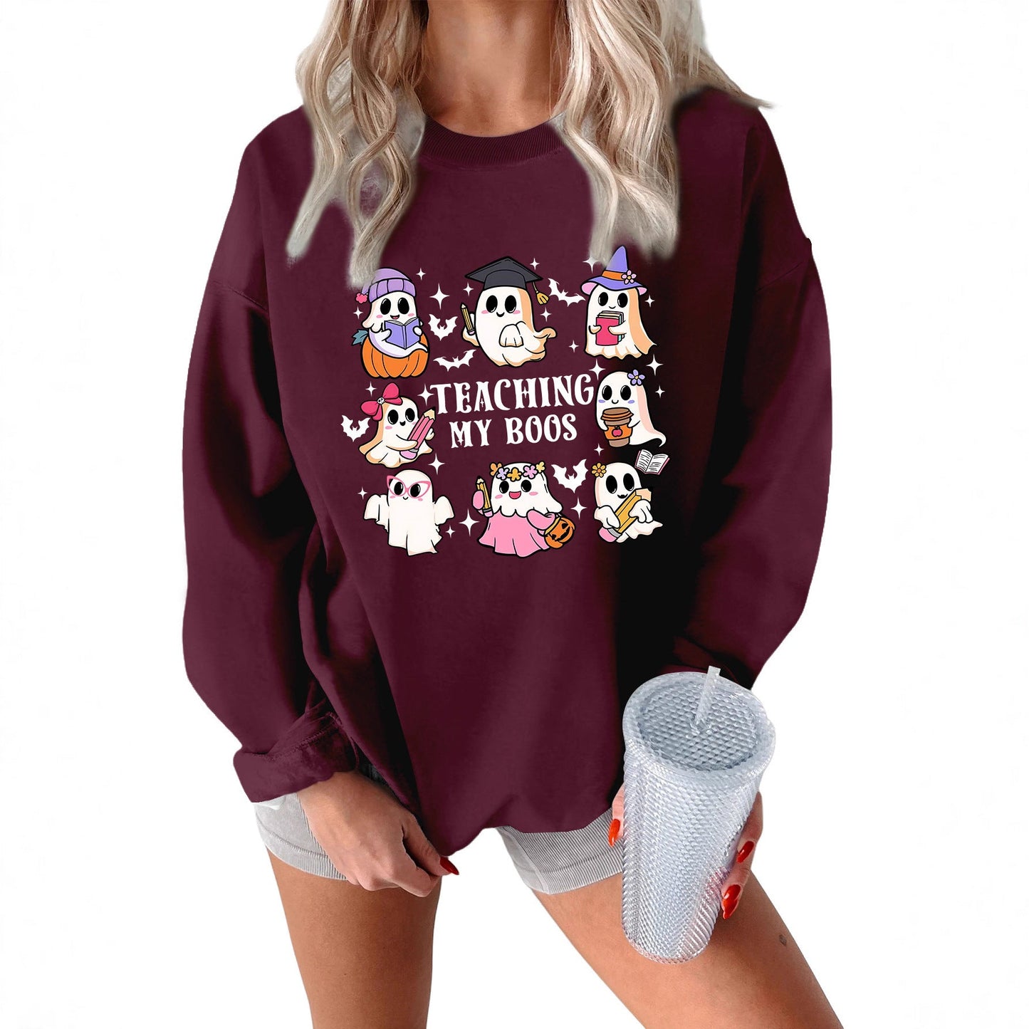 Damen Sweatshirt Halloween-Motiv Lässiger Schnitt Grün