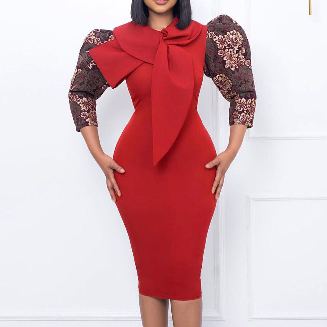 Damen Kleid mit Statement-Kragen und floralem Ärmel Norvielle