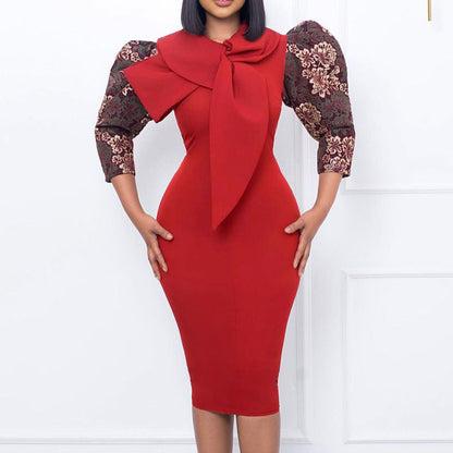 Damen Kleid mit Statement-Kragen und floralem Ärmel Norvielle
