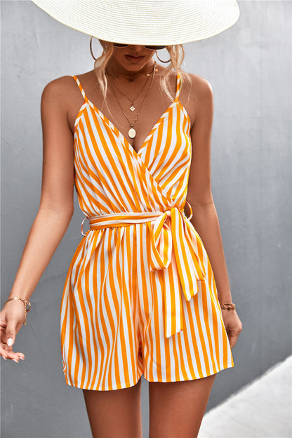 Damen Jumpsuit Wickeldesign Taillierter Gürtel Norvielle