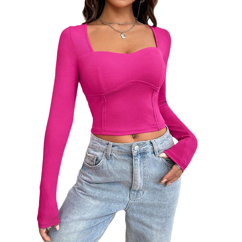 Damen Langarmshirt Rippstruktur Quadrat-Ausschnitt Norvielle
