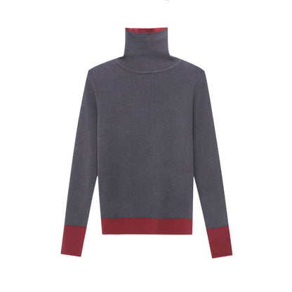 Damen Rollkragenpullover Kontrastärmel Norvielle