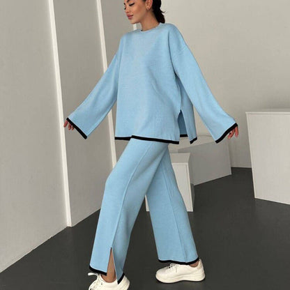 Damen Lounge-Set Weites Oberteil Schlitzhosen Norvielle