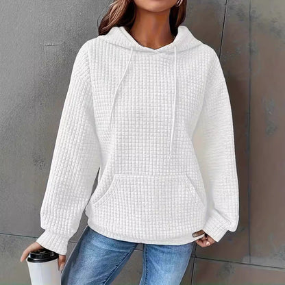 Damen Kapuzenpullover Strukturiertes Waffelmuster Mit Taschen