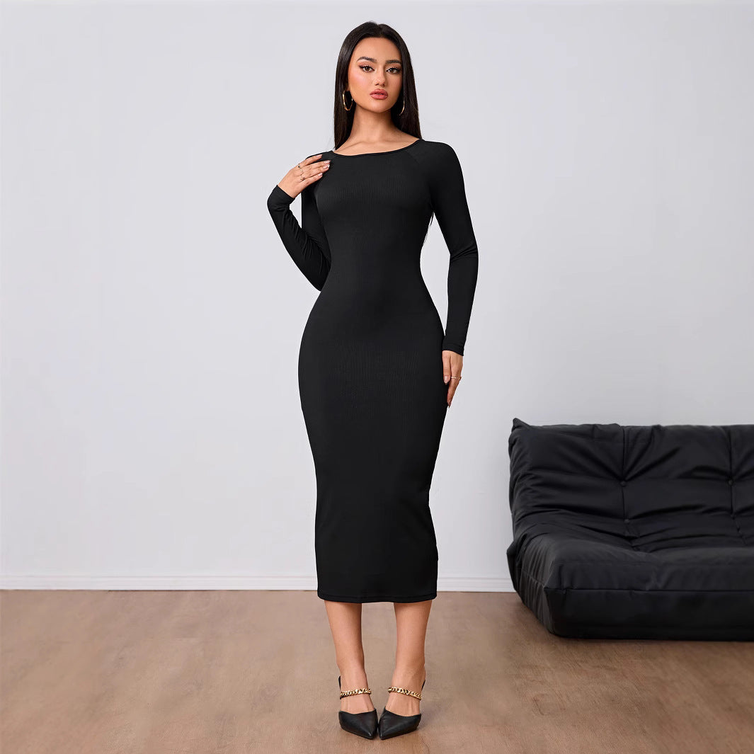 Damen Midi-Kleid Rundhalsausschnitt Länge Knöchel Längsärmel Norvielle
