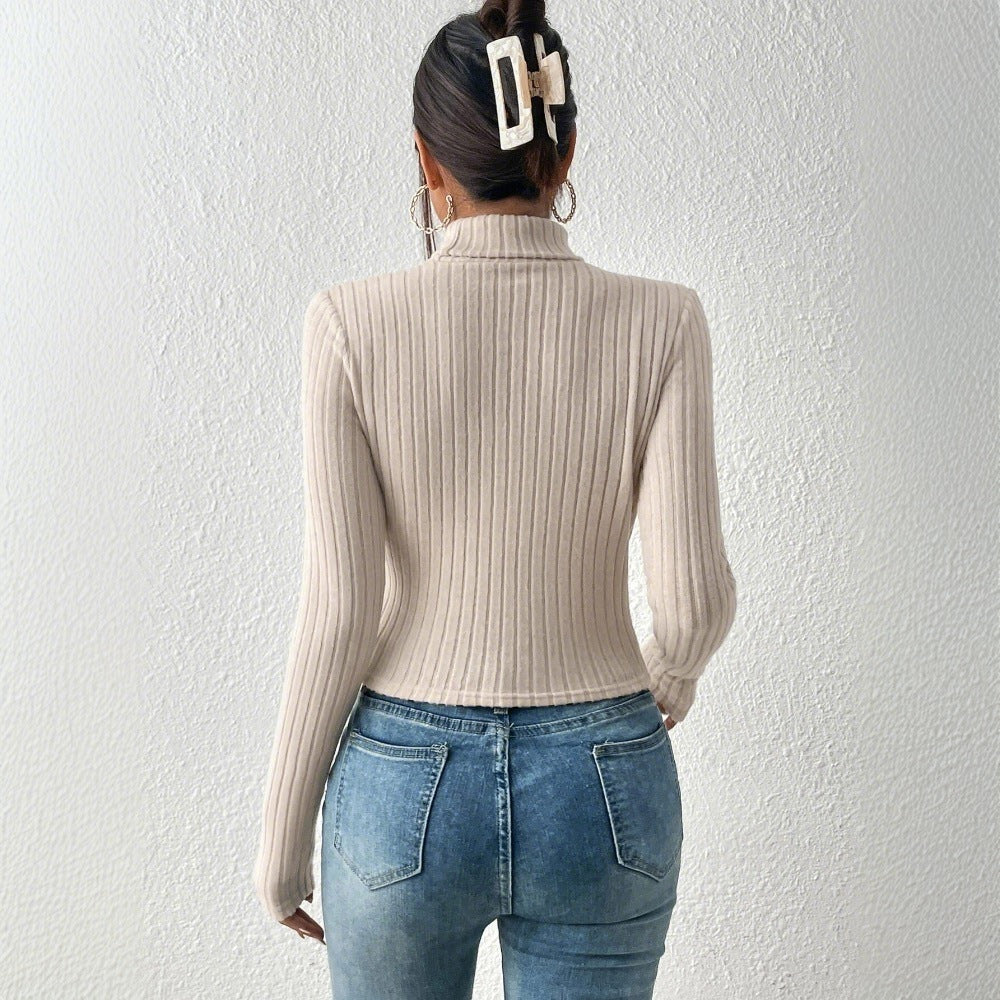 Damen Langarmtop Asymmetrischer Ausschnitt Rippstruktur Norvielle
