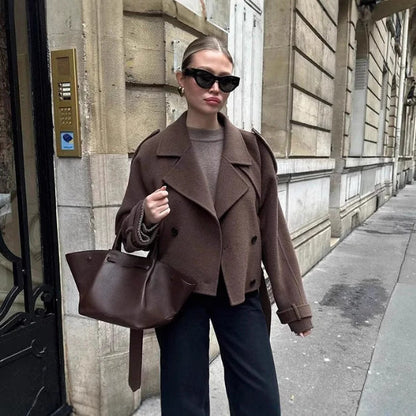 Damen Long-Trenchcoat aus Norvielle mit Stehkragen und Struktur - Norvielle