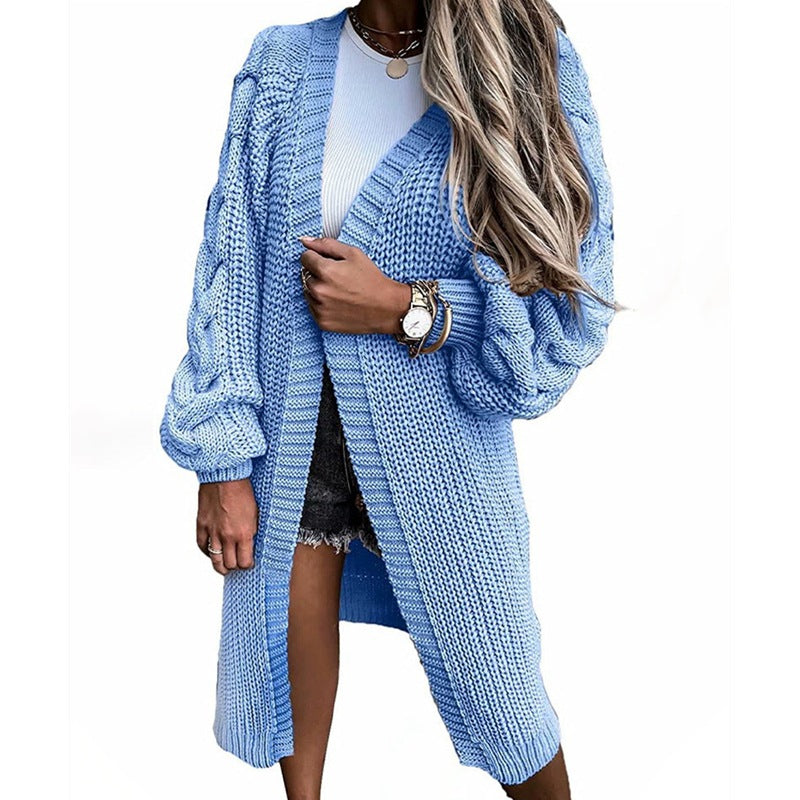 Damen Grobstrick-Cardigan Voluminöse Ärmel Offene Front