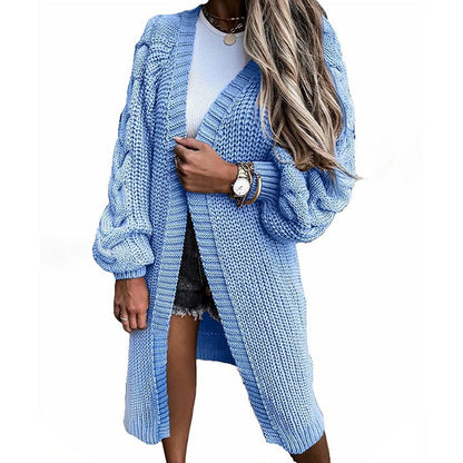 Damen Grobstrick-Cardigan Voluminöse Ärmel Offene Front