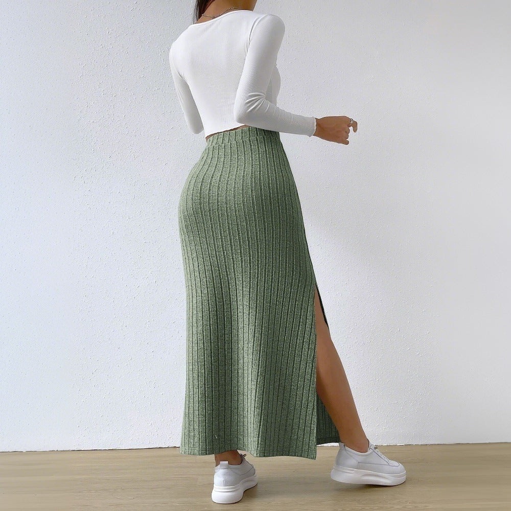 Damen Maxirock Rippendesign Seidenlook