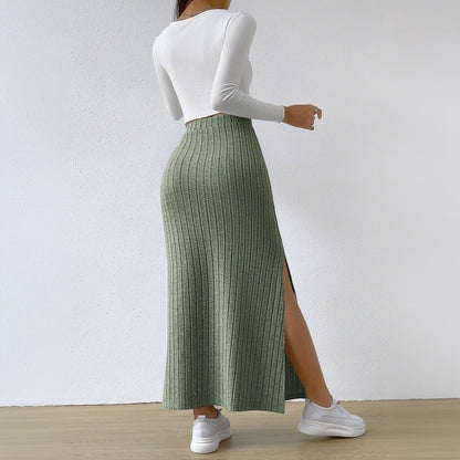 Damen Maxirock Rippendesign Seidenlook