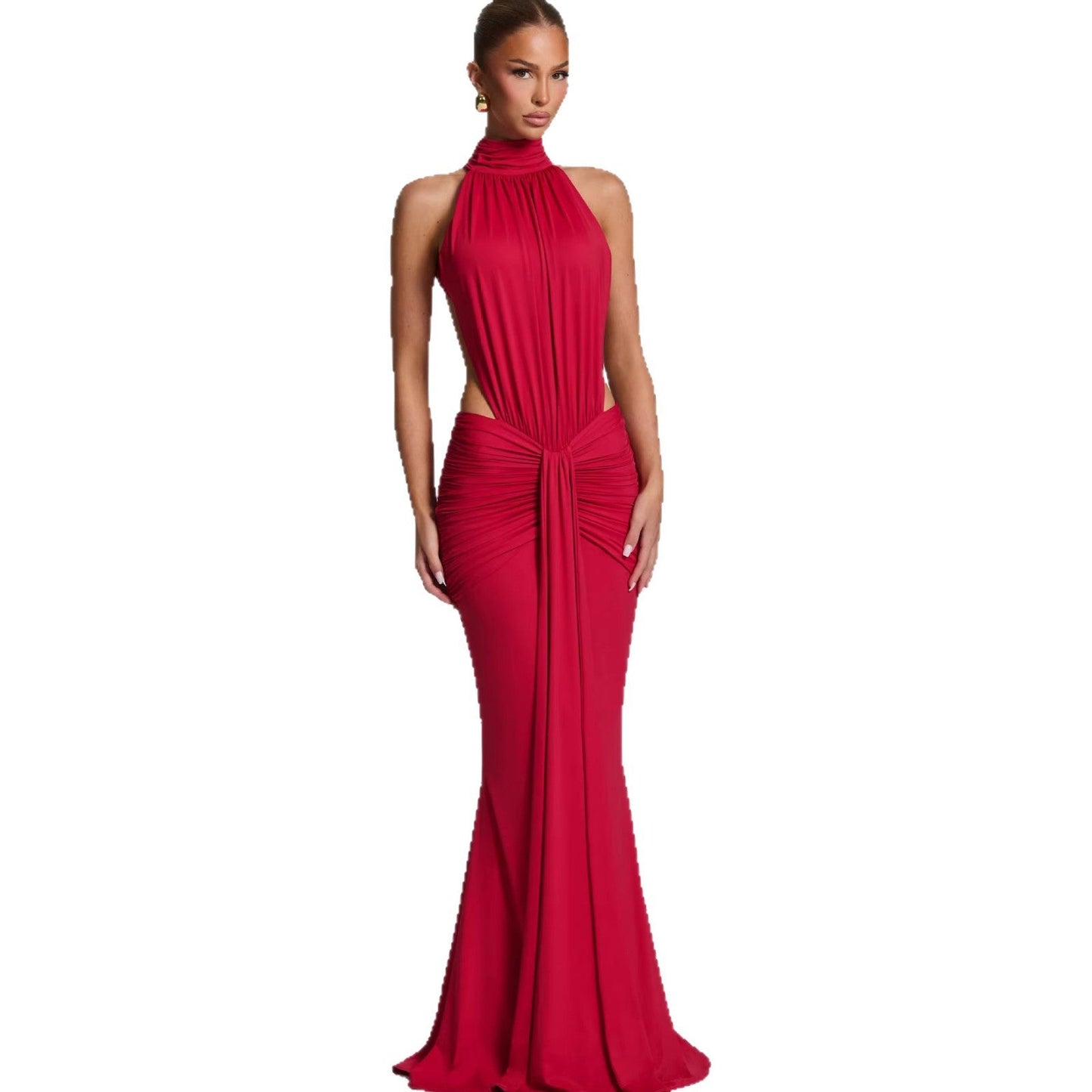 Damen Maxikleid Halterdesign Raffiniertes Drapierungselement