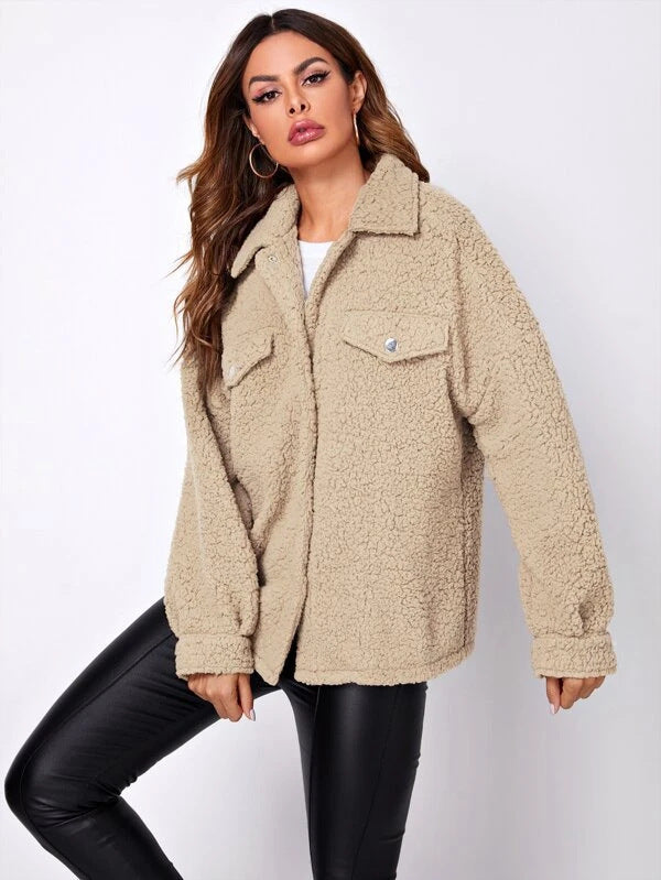 Damen Winterjacke Mit Kragen Und Taschen