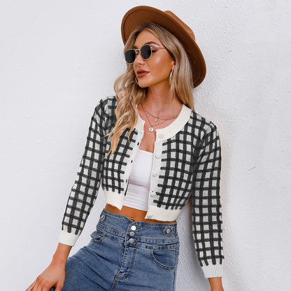 Damen Strickcardigan Karo Norvielle Weich Grün
