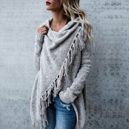 Damen Poncho mit Fransen Gemütlich Norvielle
