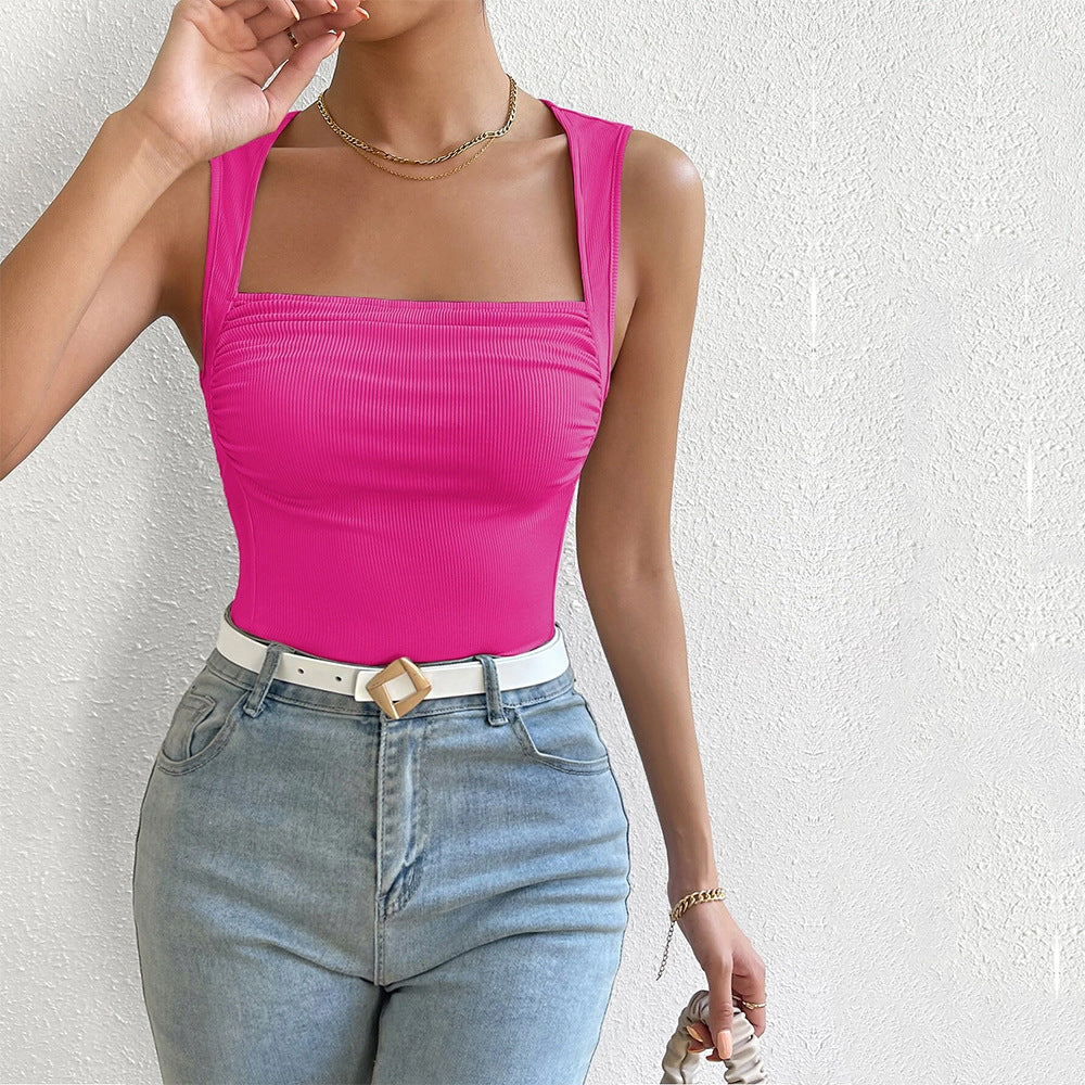Damen Trägershirt Figurbetont Quadratischer Ausschnitt Raffung