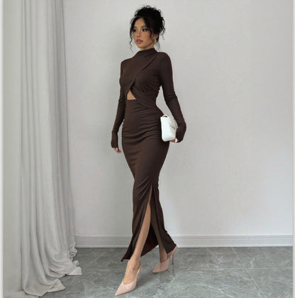 Damen Wickelkleid mit Schlitz und langen Ärmeln Norvielle