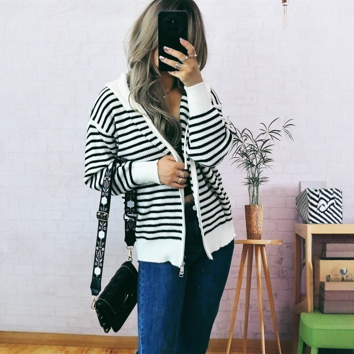 Damen Hoodie Gestreift mit Taschen Bequem Norvielle